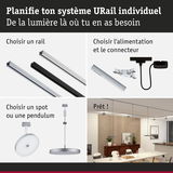 Guide pour planifier un système URail avec rails en aluminium et spots ou suspensions LED dans un salon moderne