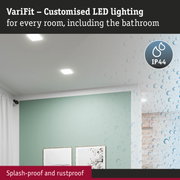 White VariFit LED ceiling lights with IP44 splash-proof rating for bathrooms and damp rooms