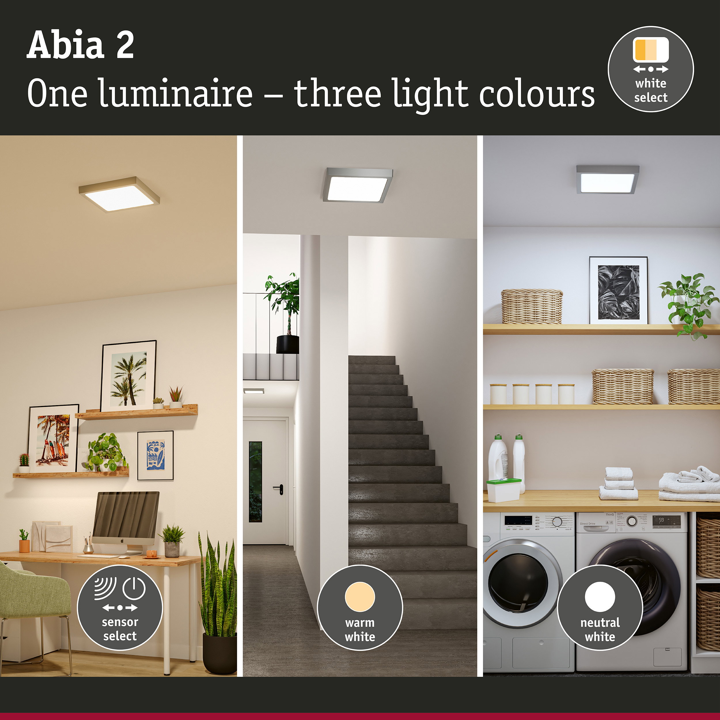 LED Panel Abia 2 White Select Twilight-controlled motion detector (HF) angular 300x300mm 14W 900lm White Select Chrome matt