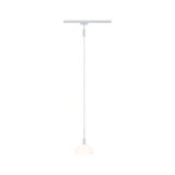 White pendant light with half-round glass shade and white cable for modern indoor lighting