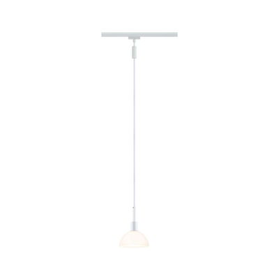 Witte hanglamp met halfronde glazen kap en witte kabel voor moderne binnenverlichting