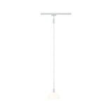 Weiße Hängeleuchte mit halbrundem Glas und weißem Kabel für moderne Innenbeleuchtung