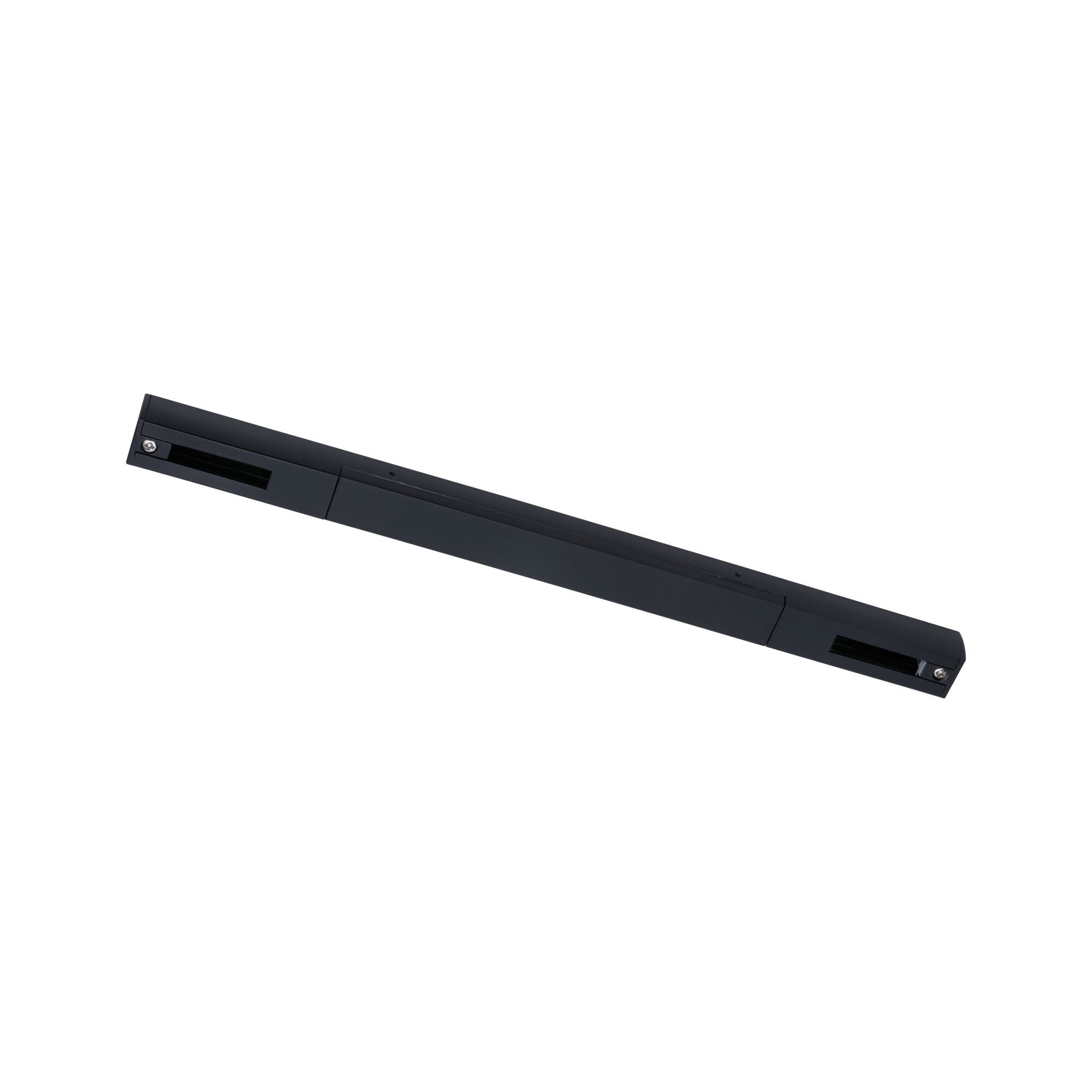 Zwarte aluminium rail met connector voor LED-spoorsystemen, strak modern ontwerp