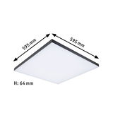 Plafonnier LED carré avec cadre noir, 595x595 mm, hauteur 64 mm, éclairage moderne pour pièce
