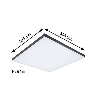 Firkantet LED-loftlampe med sort ramme, 595x595 mm, 64 mm høj, moderne rumbelysning