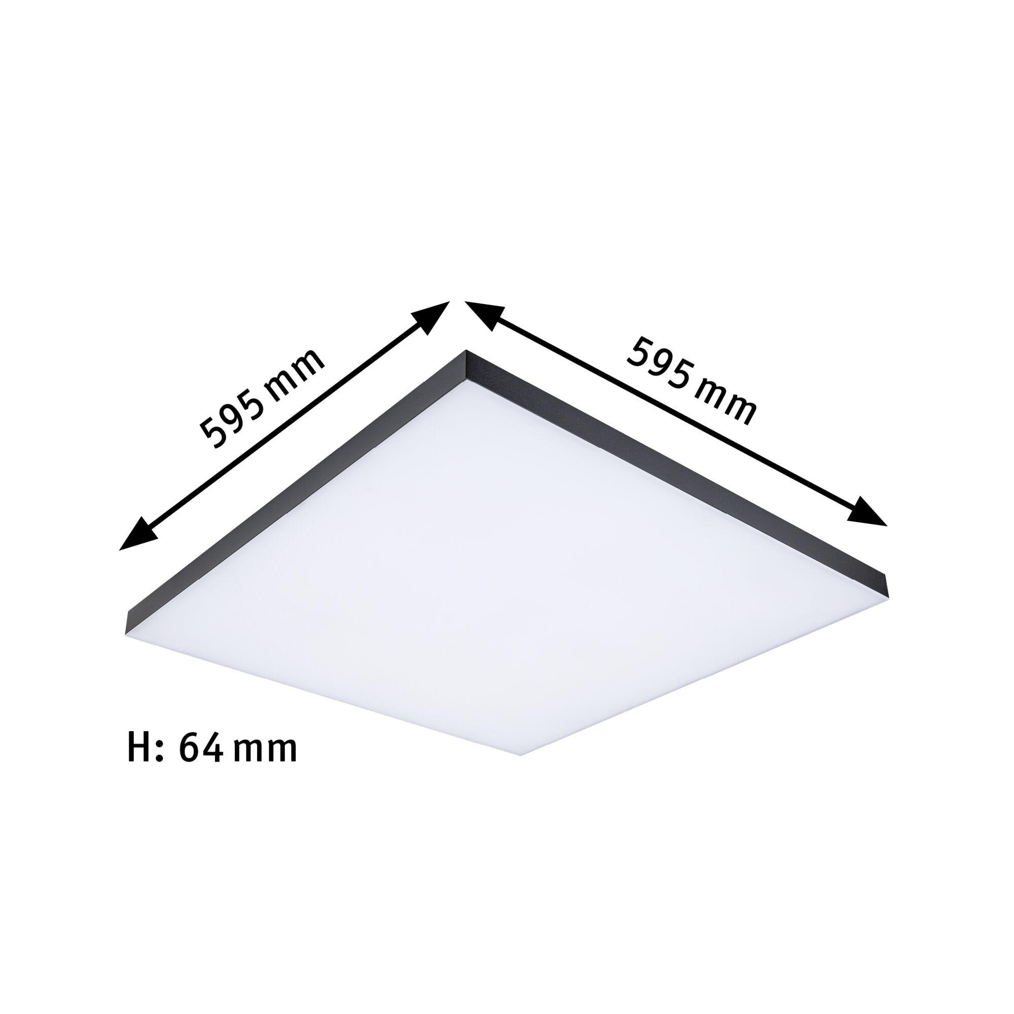 Square LED ceiling light with black frame measuring 595x595 mm for modern interior lighting