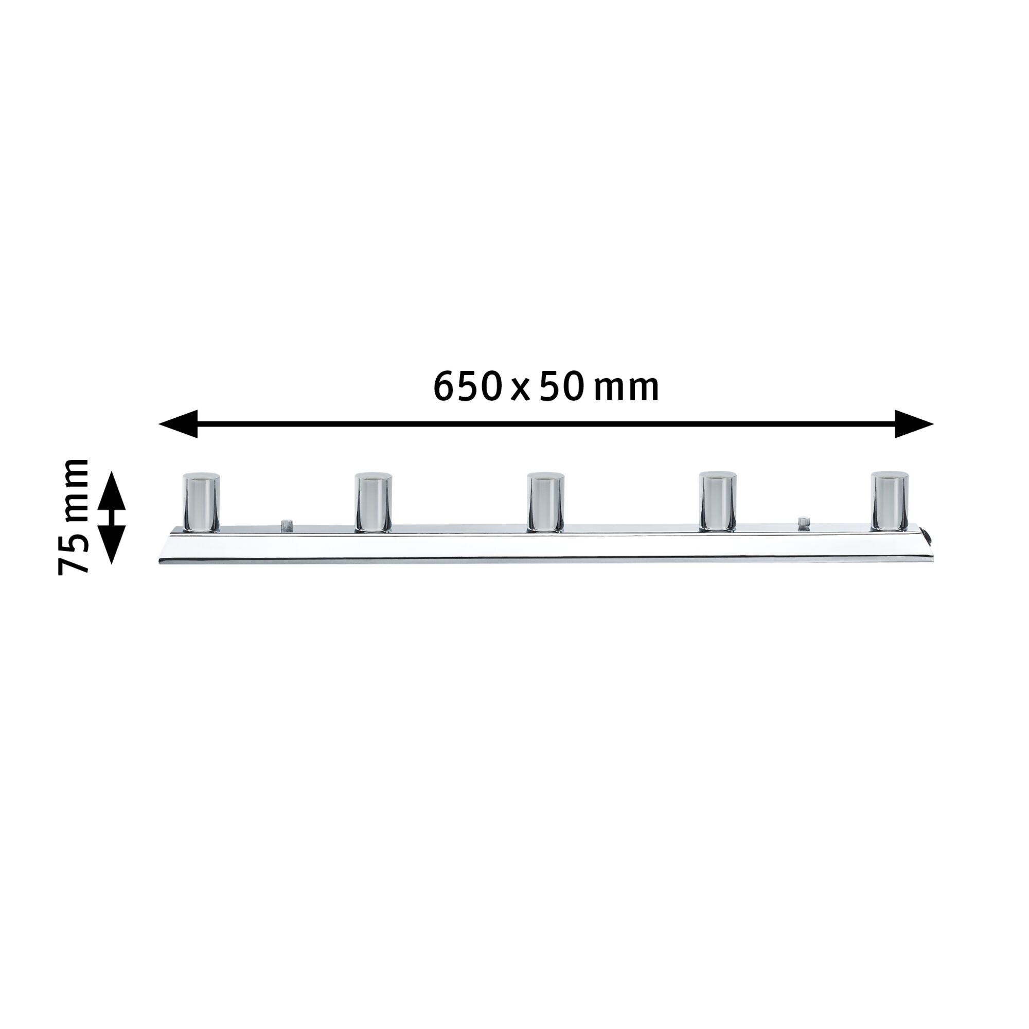 Chroomkleurige LED-balk met vijf lampfittingen, 650 x 75 mm, moderne verlichtingsoplossing