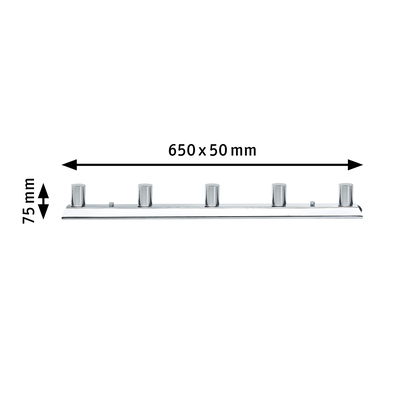 Chroomkleurige LED-balk met vijf lampfittingen, 650 x 75 mm, moderne verlichtingsoplossing
