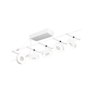 Modernes weißes LED-Seilsystem mit fünf runden Strahlern für flexible Raumbeleuchtung