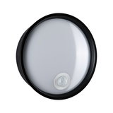 Round LED ceiling light with black frame and built-in motion sensor for energy-efficient lighting