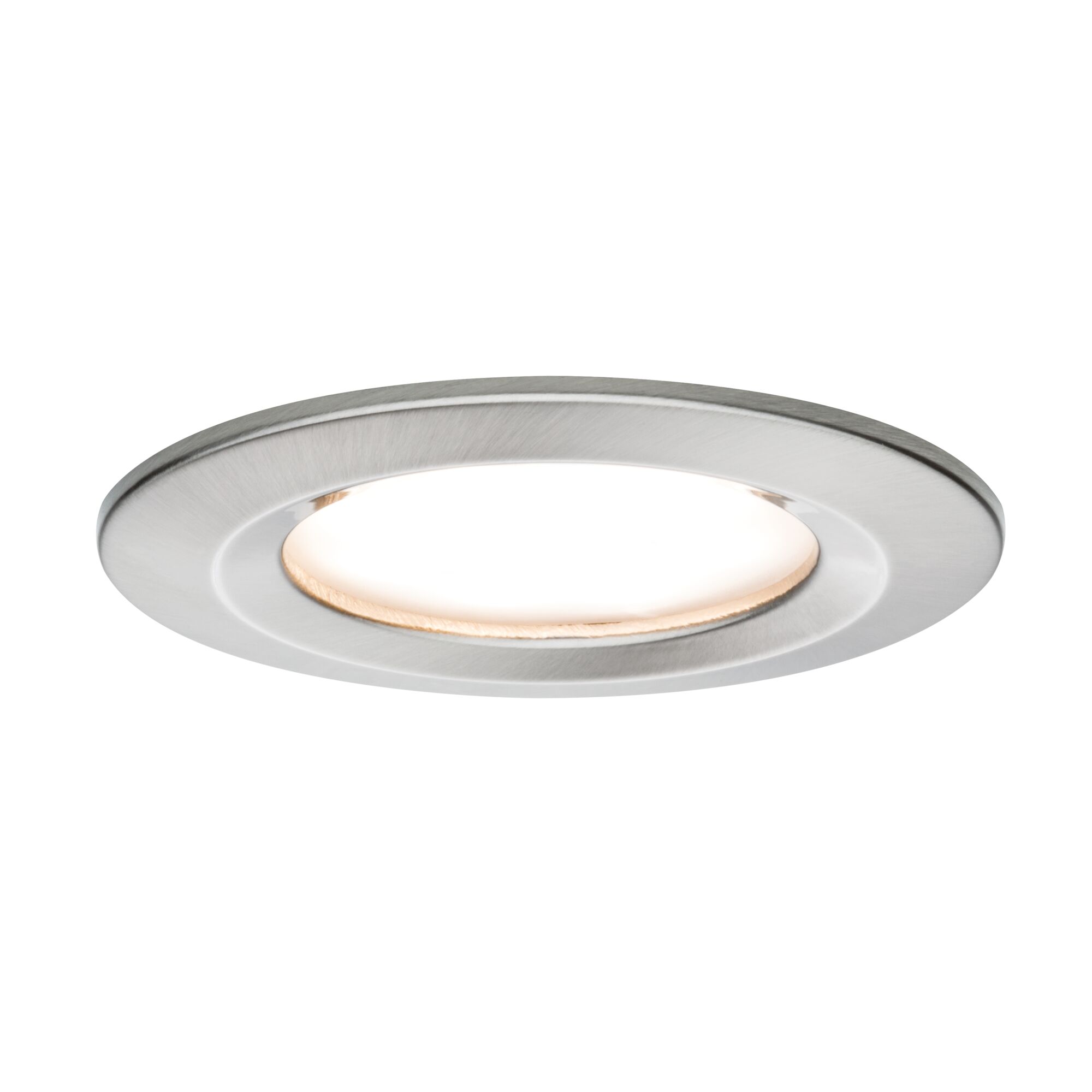Round LED recessed spotlight in brushed silver aluminum for modern indoor lighting solutions