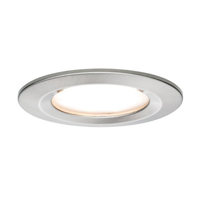 Round LED recessed spotlight in brushed silver aluminum for modern indoor lighting solutions