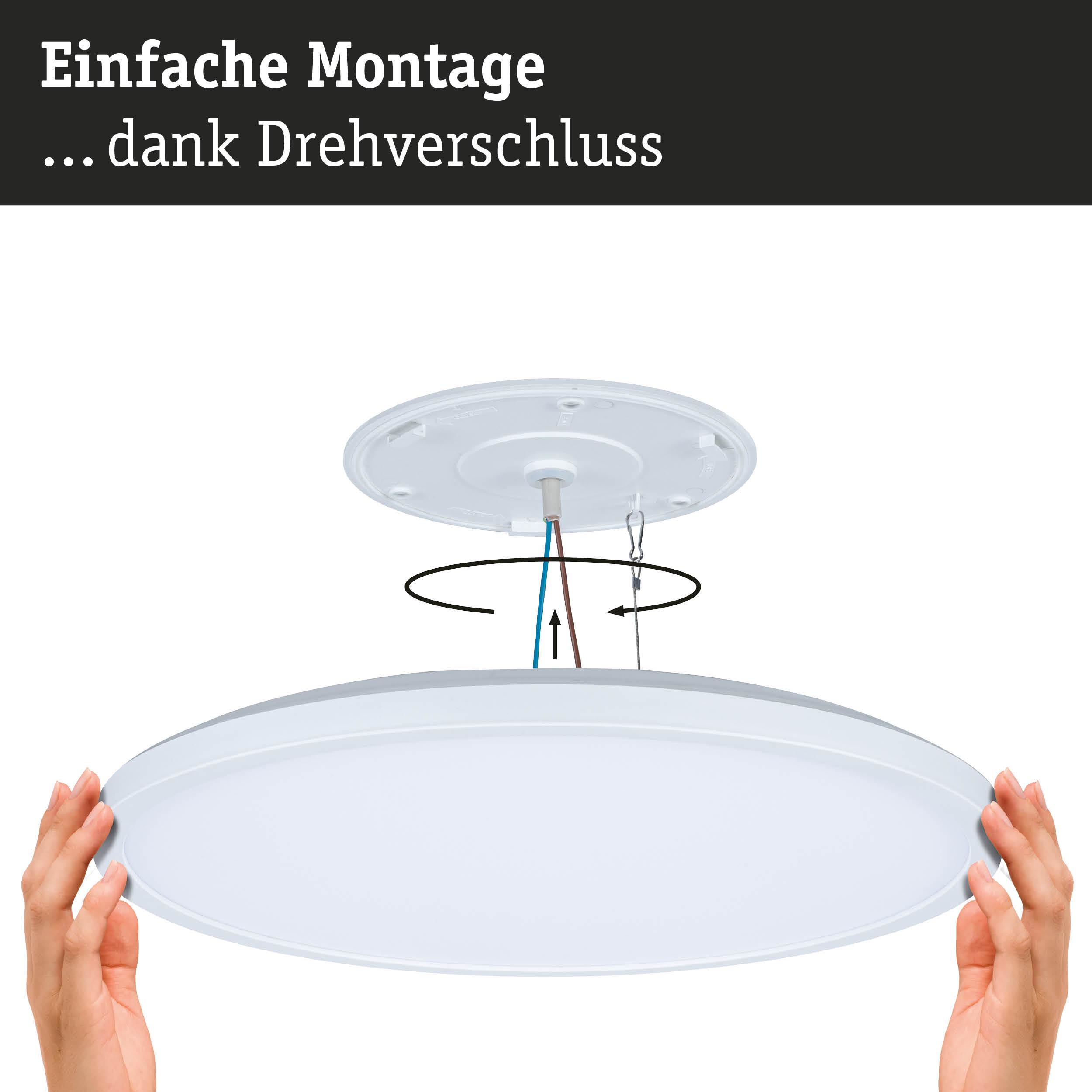 Weiße runde LED-Deckenleuchte aus Kunststoff mit einfacher Montage durch Drehverschluss