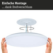 Weiße runde Deckenleuchte aus Kunststoff mit einfacher Montage dank Drehverschluss