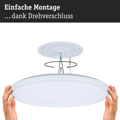 Weiße runde LED-Deckenleuchte aus Kunststoff mit einfacher Montage durch Drehverschluss