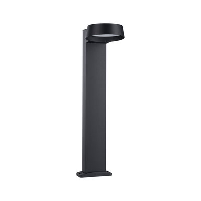 Modern black metal LED outdoor light with round shade for garden lighting and pathway illumination