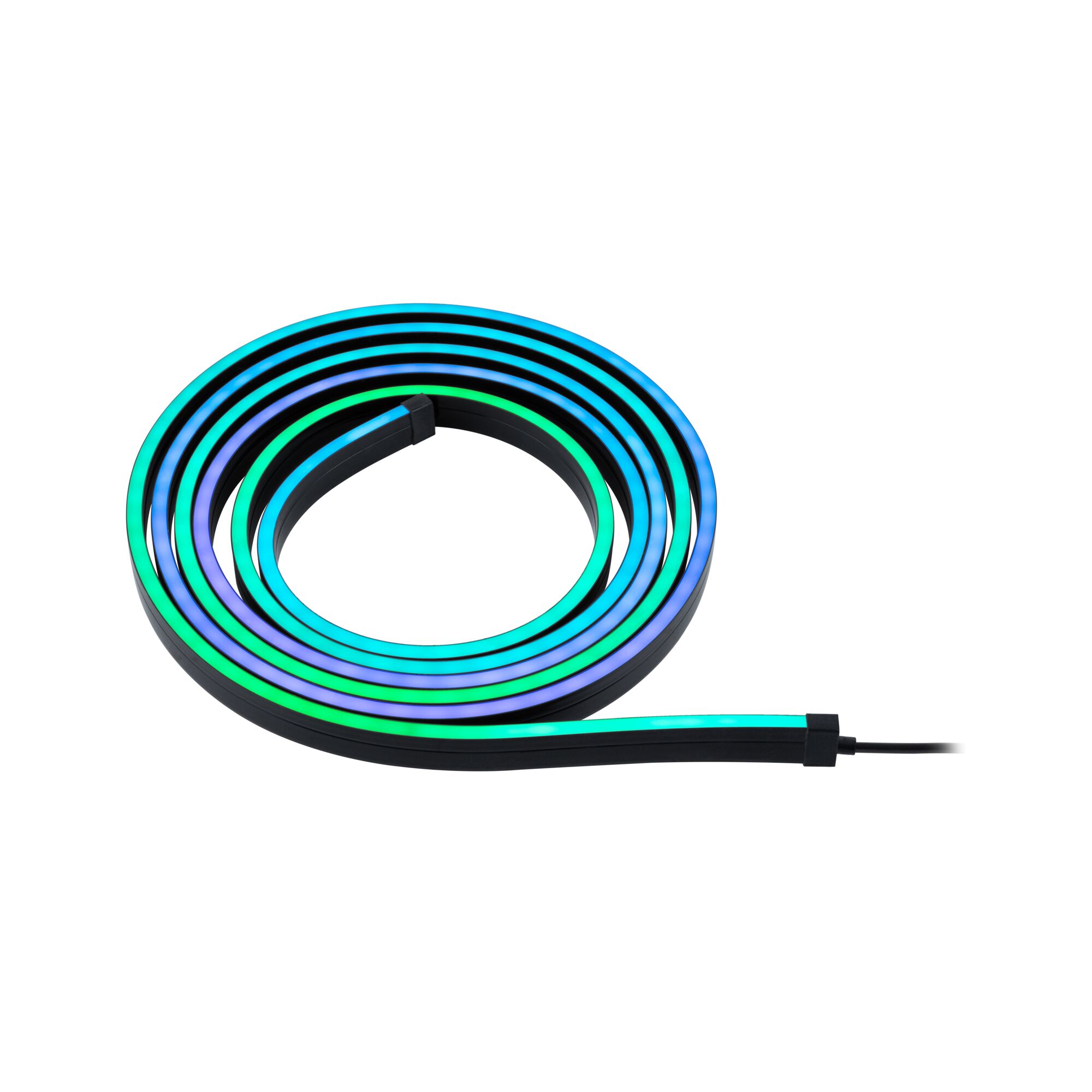 Colorful blue and green LED strip light with black casing for flexible room lighting