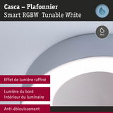 Plafonnier Casca Smart RGBW gris avec lumière blanche réglable et indice IP44 pour intérieur