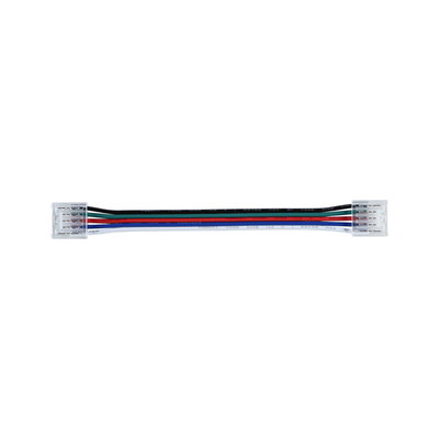 Flat LED connector cable with transparent plugs and colored wires for lighting systems.