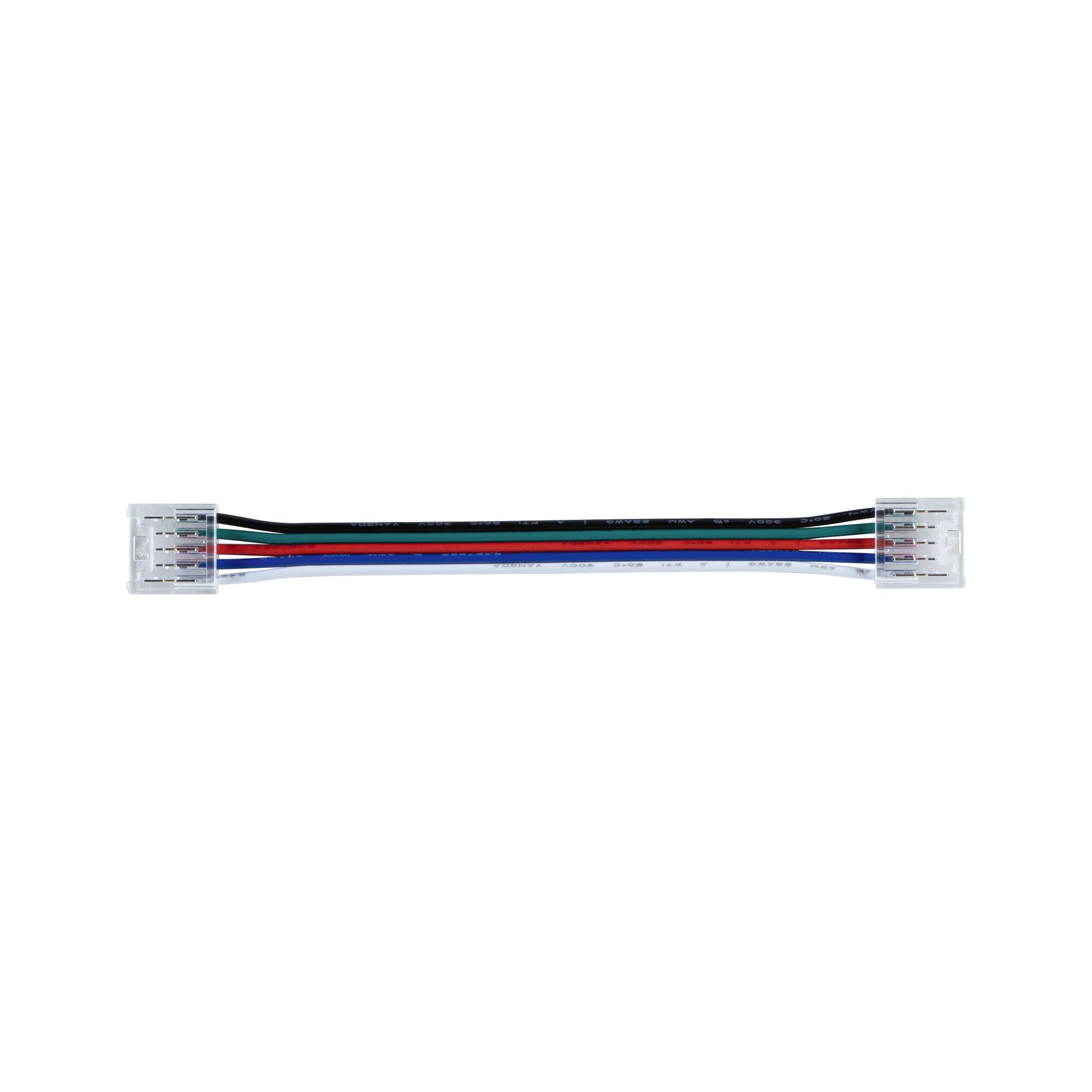 Pro Strip Connecteur RGBW Slim 0,13m max. 144W multicolore Câble de connexion LED plat avec connecteurs transparents et fils colorés pour systèmes d'éclairage.