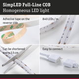 SimLED Full-Line COB LED strip with 840 LEDs/m, adhesive tape, cuttable every 2.5 cm, easy to connect