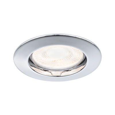 Runder Einbaustrahler aus silbernem Metall mit warmweißem LED-Licht für moderne Innenbeleuchtung