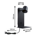 Applique murale noire en métal avec étagère et câble de 140 cm, dimensions 350x220x189 mm, lampe LED moderne