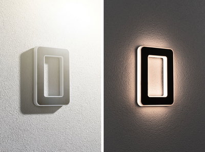 Modern rectangular LED wall light set in white and black with indirect lighting for living spaces