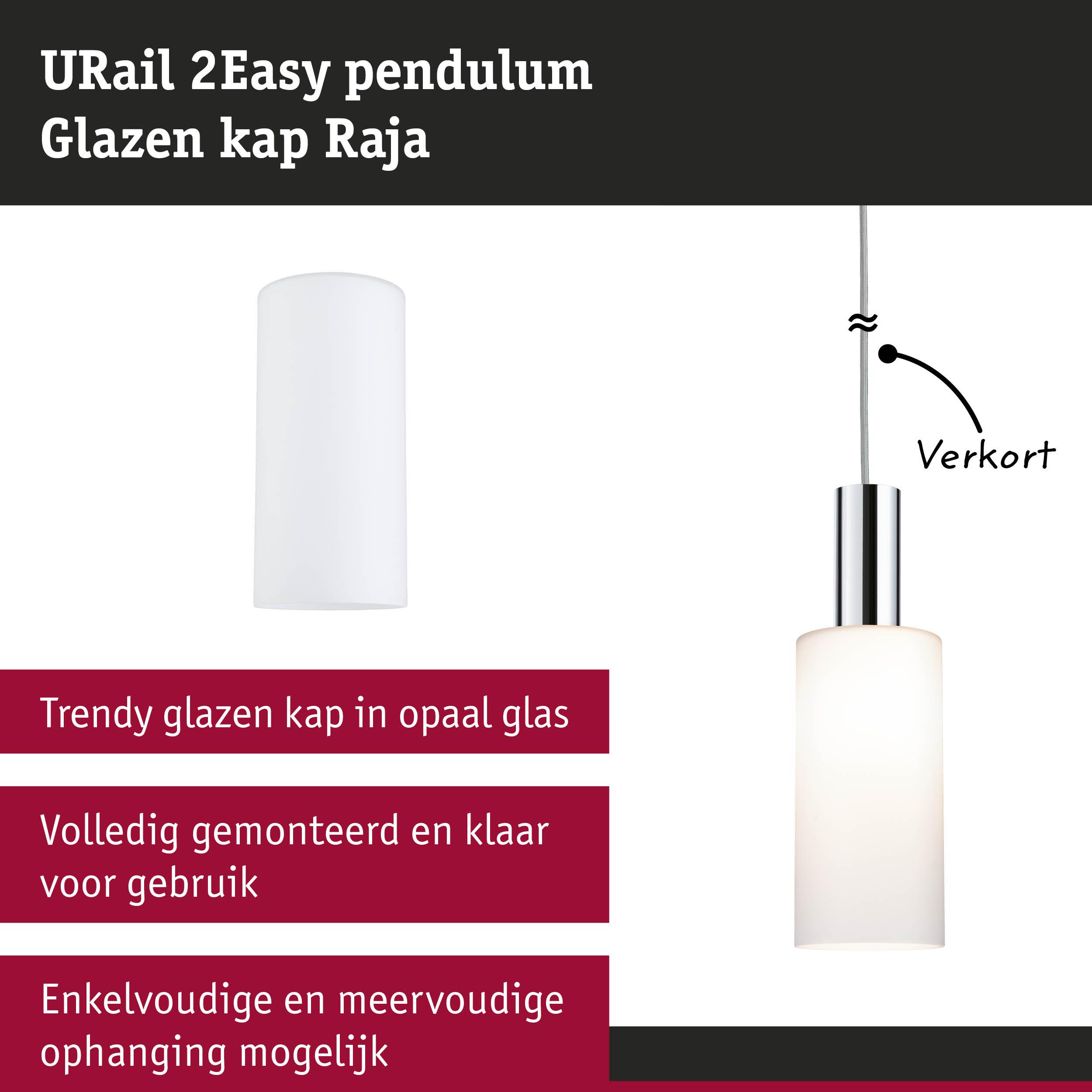 URail 2Easy glazen kap in wit opaalglas, moderne lampenkap voor pendelverlichting