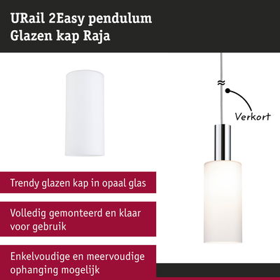 URail 2Easy glazen kap in wit opaalglas, moderne lampenkap voor pendelverlichting