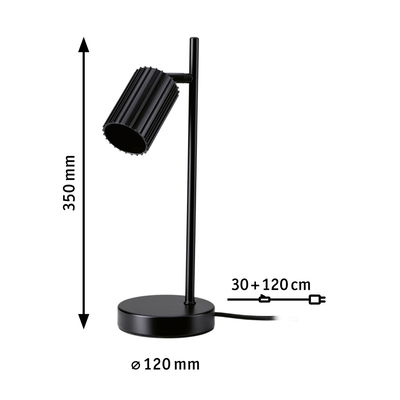 Black metal desk lamp with ribbed shade, 350 mm height, modern LED table light for office