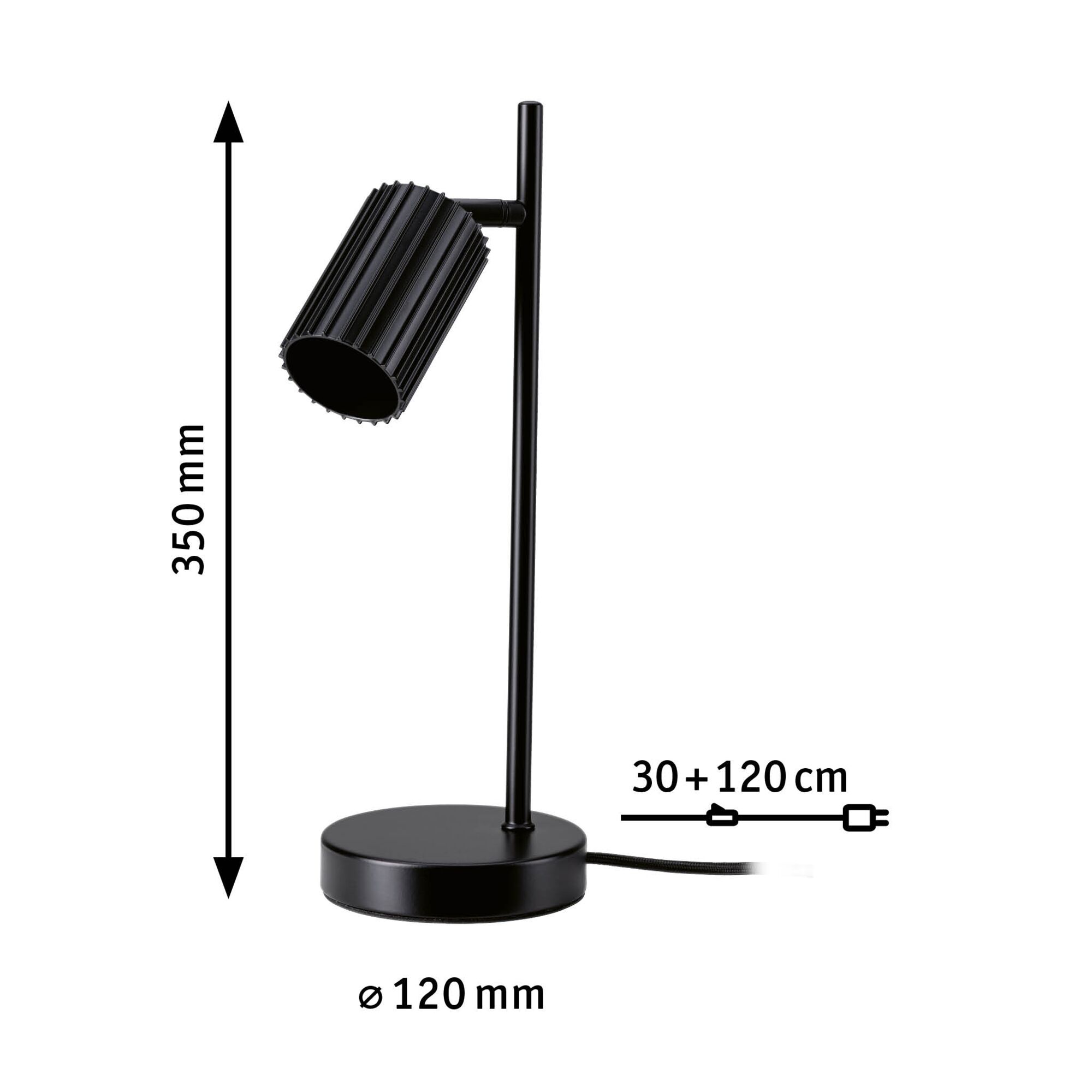 Zwarte metalen bureaulamp met geribbelde kap, 350 mm hoog, moderne LED-tafellamp