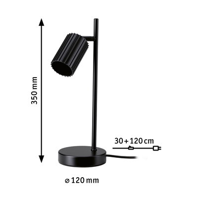 Zwarte metalen bureaulamp met geribbelde kap, 350 mm hoog, moderne LED-tafellamp