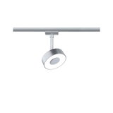 Moderne rund LED-spot i sølvmetal på skinne til fleksibel belysning