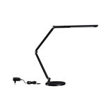 Schwarze LED-Schreibtischlampe aus Metall mit verstellbarem Arm und rundem Sockel für Bürobeleuchtung