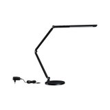 Black metal LED desk lamp with adjustable arm and round base for office lighting and workspace