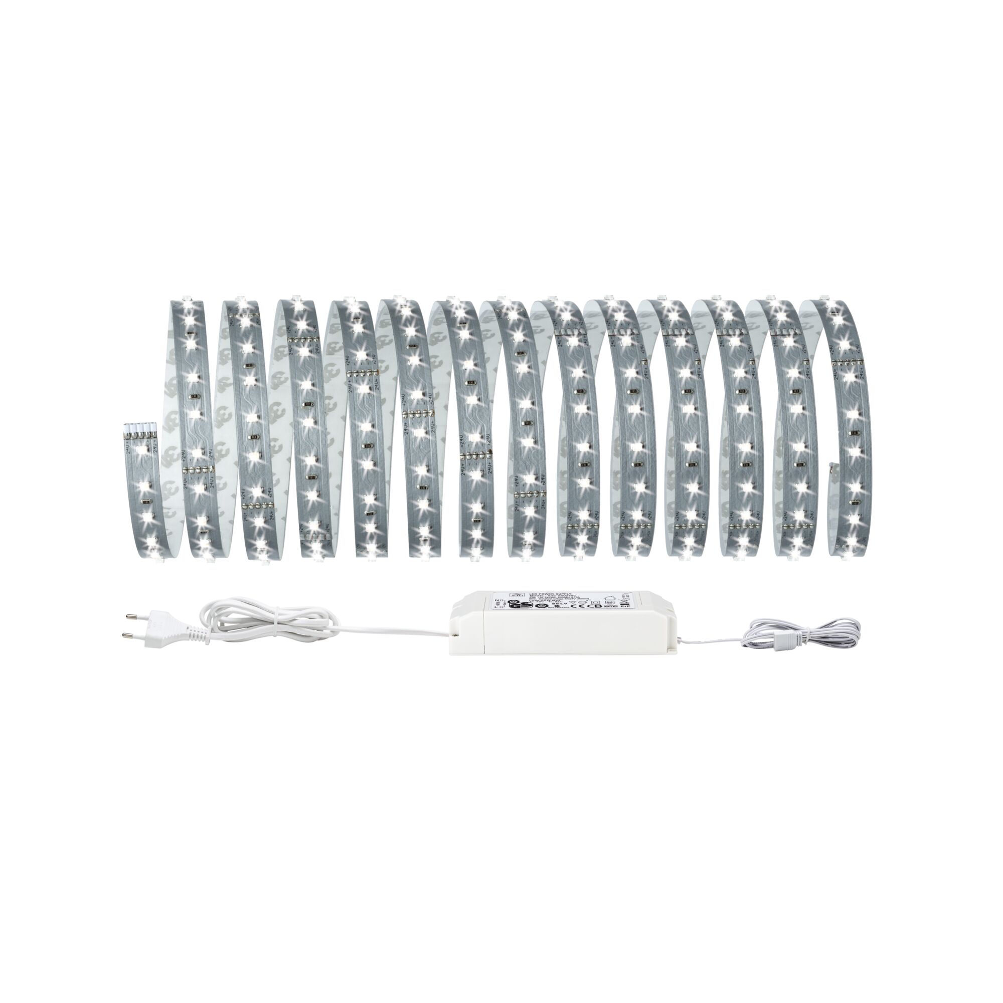 MaxLED 500 LED Strip Basisset 5m Tageslichtweiß 30W 550lm/m 6500K 60VA Flexibler LED-Lichtstreifen mit Netzteil in Weiß für moderne Raumbeleuchtung und Dekoration