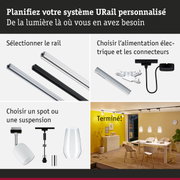 Système de rail URail modulaire avec rails et connecteurs électriques pour un éclairage personnalisé.