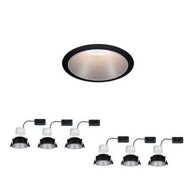 Spots encastrés LED noirs avec réflecteur argenté et dissipateur blanc pour éclairage intérieur moderne