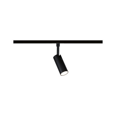 Black metal LED spotlight on track system, dimmable for modern room lighting solutions
