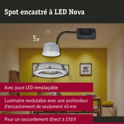 Spot encastré LED 3-Step-Dim Nova Coin Kit de base orientable rond 84mm 50° Coin 3x6W 3x470lm 230V gradable 2700K Acier brossé