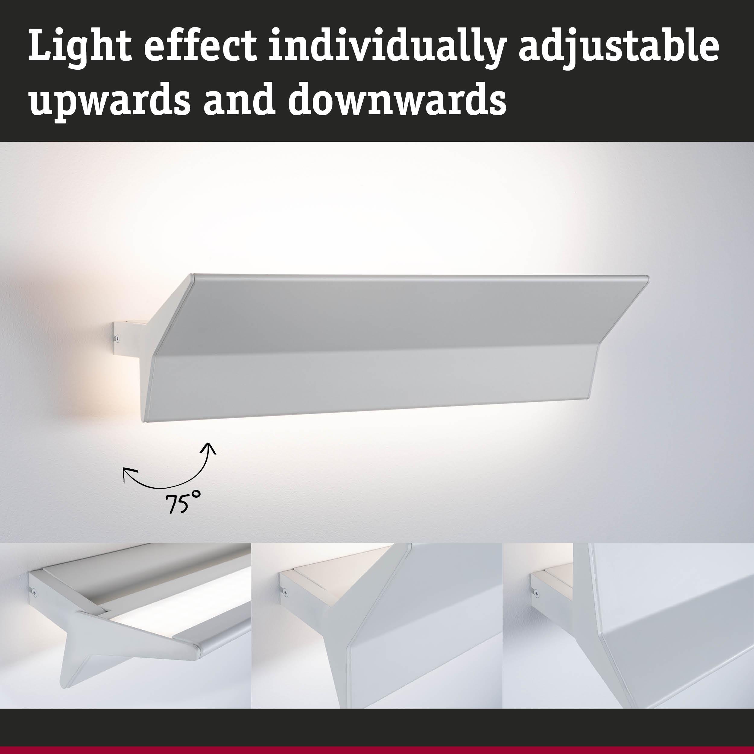White adjustable metal wall light with 75° tilt for customizable lighting effects