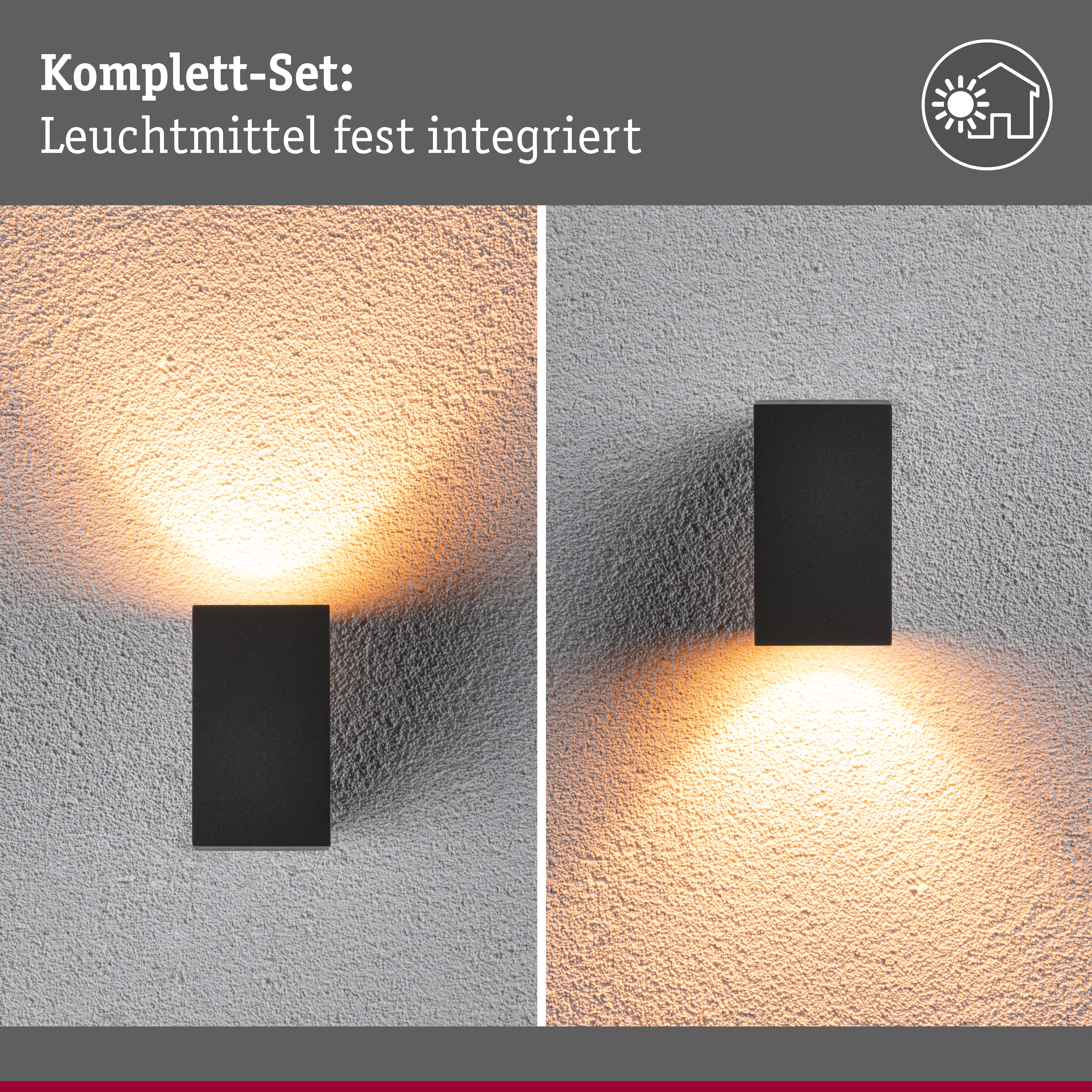 LED Wandleuchte Flame insektenfreundlich IP44 eckig 58x103mm 2200K 4W 265lm 230V 75° Anthrazit Metall