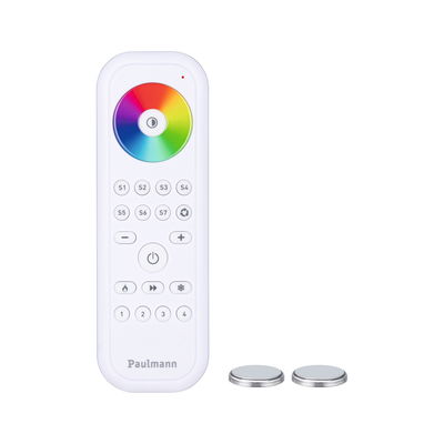 Télécommande LED blanche avec roue chromatique et boutons pour contrôle de lumière avec deux piles