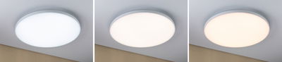 Trois plafonniers LED ronds blancs avec différentes couleurs de lumière pour un éclairage moderne
