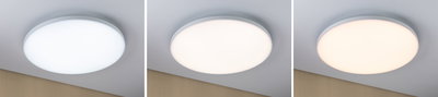 Three round white LED ceiling lights showing different light colors for modern room lighting