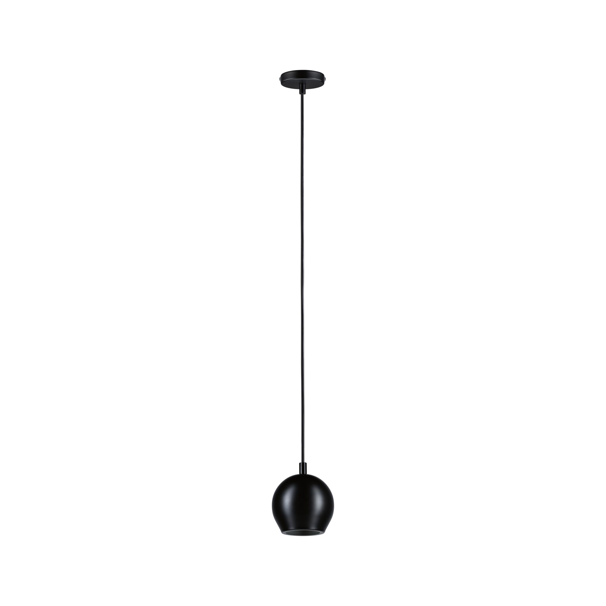 Black metal pendant light with spherical shade for modern indoor lighting solutions