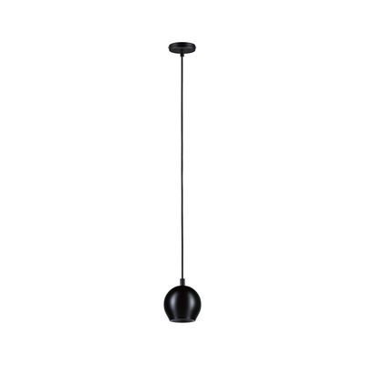 Black metal pendant light with spherical shade for modern indoor lighting solutions