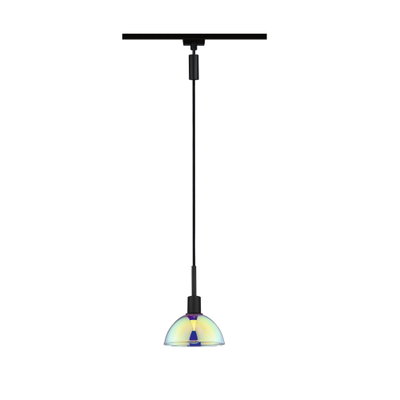 Suspension moderne avec verre irisé et câble noir pour un éclairage élégant