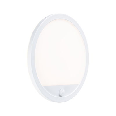 Round white LED wall light with motion sensor, energy-saving indoor lighting for hallway and stairs